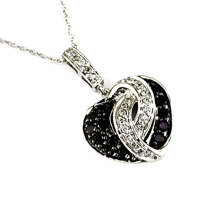 Jewelry Castle 31735DN 14K Diamond and Black Diamond Heart Necklace black diamond jewelry for women