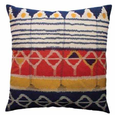 91680 Java- Pillow- 26x26- Cotton- Ikat Inspired- Embroidery And Applique.