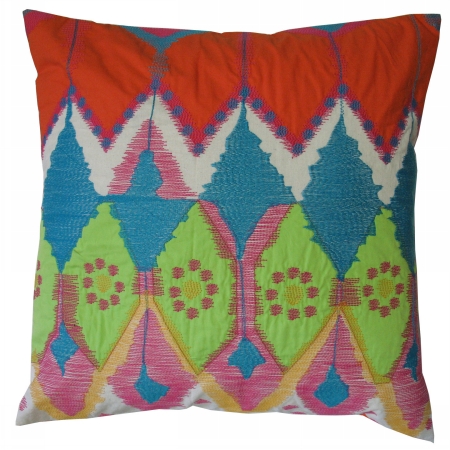 91717 Java Bright- Pillow- 20x20- Cotton- Ikat Inspired- Embroidery And Applique.