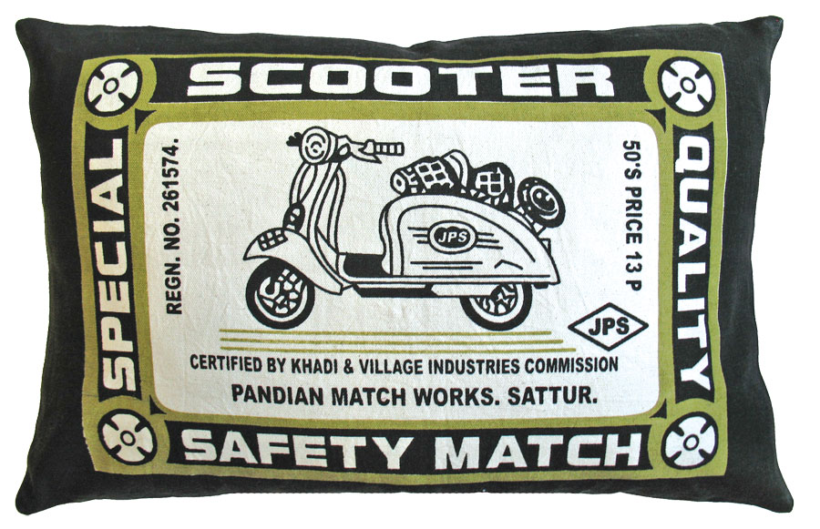 91578 Match Co- Pillow- 13x20- Cotton- Scooter Print- Olive-black.