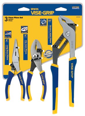 586-2078704 3 Piece Pro Plier Set 6 Inchlong Nose& Slip-10 Inch Groo