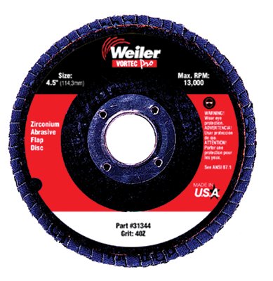 Weiler 804-31344 4-1-2 Inch Vortec Abrasiveflap Disc 7-8 Inch Arbor Weiler 804-31344 4-1-2 Inch Vortec Abrasiveflap Disc 7-8 Inch Arbor