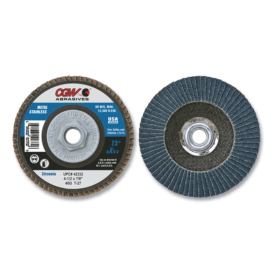 CGW Abrasives 421-42304 4-1-2X7-8 Z3-60 T27 Reg100 Pct. Za Flap Disc CGW Abrasives 421-42304 4-1-2X7-8 Z3-60 T27 Reg100 Pct. Za Flap Disc