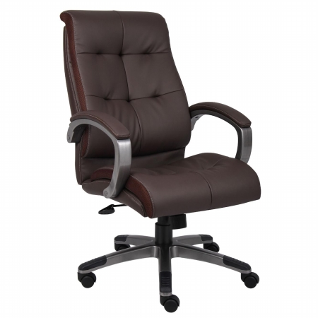 B8771p-bn Double Plush High Back Executive Chair - Brown-pewter