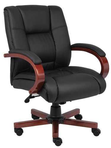B8996-c Mid-back Wood-trim Executive Chair - Black-cherry