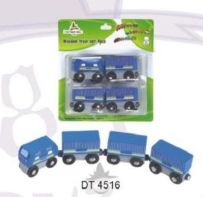 964516 4 Pieces Blue Wooden Train In Blister Pkg