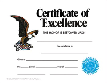 School Publishing H-va221cl Certificate Of Excellence 30-set