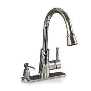 120076 Essen Kitchen Faucet With Pull Down Spout Single Metal Lever Handle And On Deck Soap Dispenser Chrome