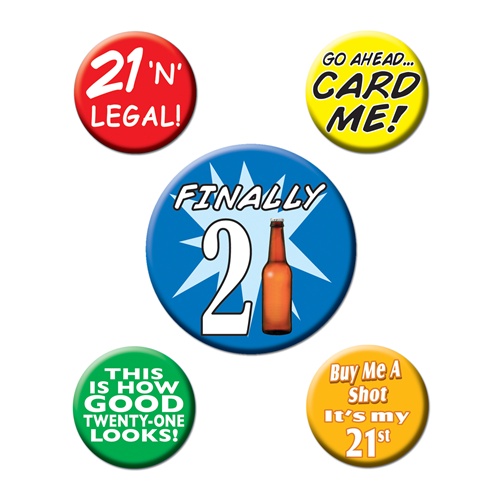 Beistle 60145 21st Birthday Party Buttons