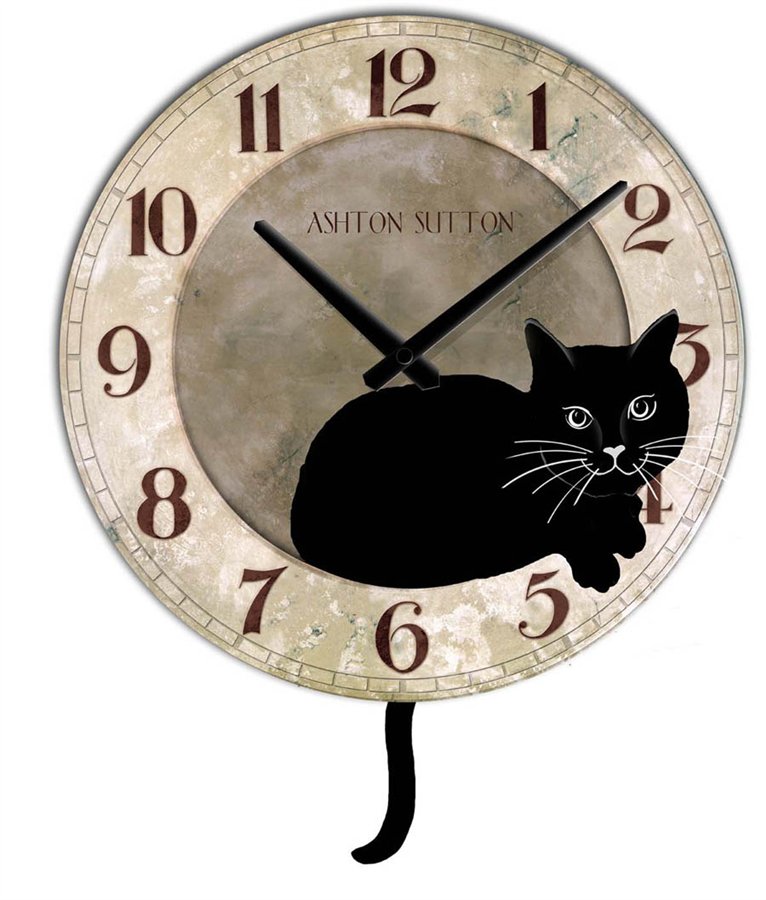 Chaney 46060 Black Cat Wall Clock with Tail as Pendulum