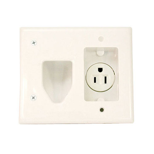 523-n Wall Plate- Recessed Low Voltage Cable Wall Plate With Recessed Power- White