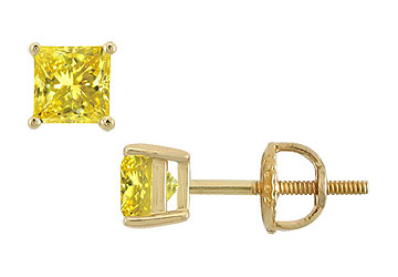 Fine Jewelry Vault ER14YGSQ075M110 Natural Fancy Princess Cut Yellow Diamond Earrings 14K Yellow Gold 0.75 CT Diamonds