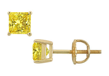 Fine Jewelry Vault ER14YGSQ100M110 Natural Fancy Princess Cut Yellow Diamond Earrings 14K Yellow Gold 1.00 CT Diamonds