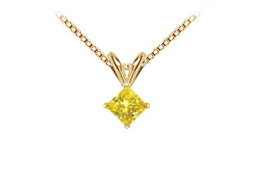 Fine Jewelry Vault PD14YGSQ033M110 Natural Fancy Princess Cut Yellow Diamond Pendant 14K Yellow Gold 0.33 CT Diamond