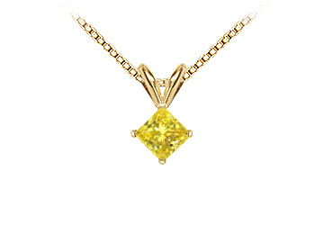 Fine Jewelry Vault PD14YGSQ050M110 Natural Fancy Princess Cut Yellow Diamond Pendant 14K Yellow Gold 0.50 CT Diamond