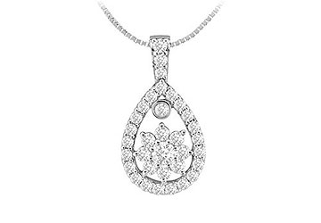 Fine Jewelry Vault PD2960W14D110 Diamond Pear Shaped Pendant 14K White Gold 1.00 CT Diamonds