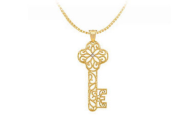 Fine Jewelry Vault PDS84894Y14D123 Diamond Key Pendant 14K Yellow Gold  0.005 CT Diamond