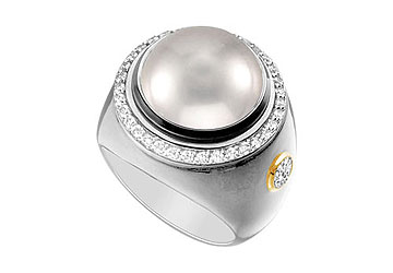 Fine Jewelry Vault RT12W14DAKAG08101 Cultured Silver Mabe Pearl and Diamond Ring 14K White Gold 0.50 CT Diamonds Size: 7