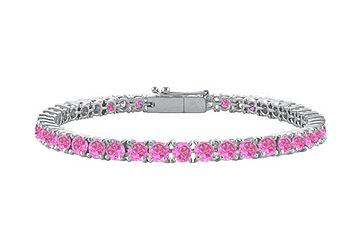 Fine Jewelry Vault BRAGRD131100PS116 Pink Sapphire Tennis Bracelet 925 Sterling Silver 1.00 CT TGW