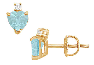 Fine Jewelry Vault ERHT600AQY101 Diamond and Aquamarine Stud Earrings 14K Yellow Gold 2.04 CT TGW aquamarine stud earrings