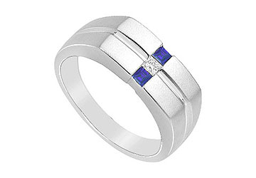 Fine Jewelry Vault MR1W14DS101 Mens Diamond and Sapphire Ring 14K White Gold 0.25 CT TGW Size: 7
