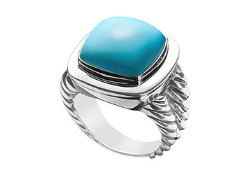Fine Jewelry Vault RT14W14TQ101 Turquoise Rope Ring 14K White Gold 10.00 CT TGW Size: 7