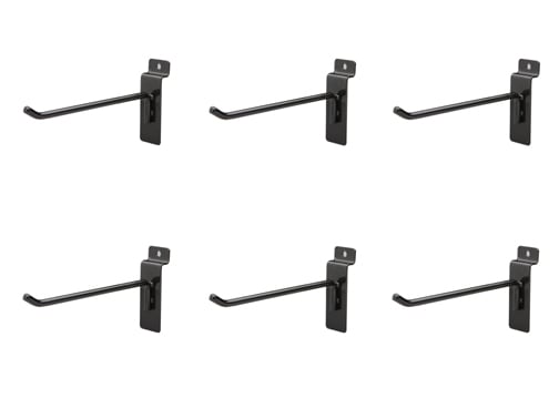 01100690 Easy Living Easy Wall Bag Of Six 6 In. 45 Degree Black Metal Slatwall Hooks With Stabalizer & Double Hook Clips