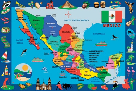 Fun Time Ft-131 0811 8 Ft. X 11 Ft. Map Of Mexico Rug