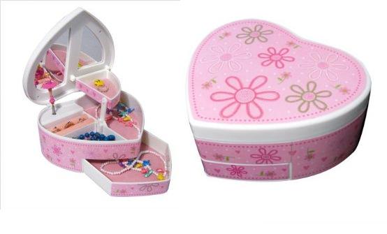 Mele Co. 00802S11M Ruby Girlapos;s GlitterDaisy HeartShaped Musical Ballerina Jewelry Box