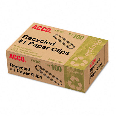 Acco Acc-72365 Recycled Paper Clips, No. 1 Size, 100-box, 10 Boxes-pack