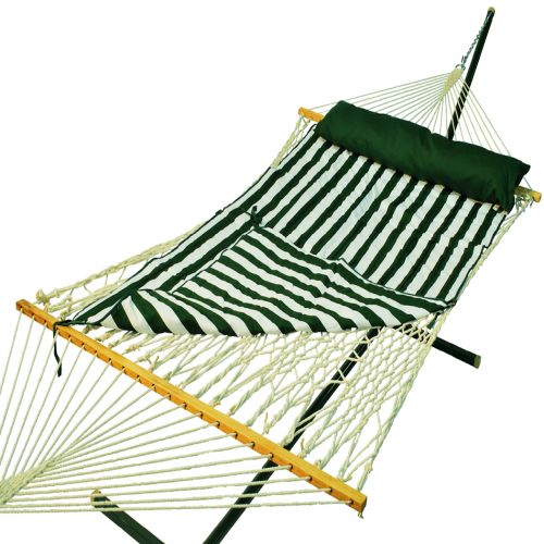 4902hpsp Double Size Cotton Rope Hammock With Pillow- Pad And Hanging Hardware