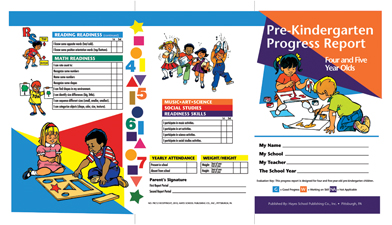 School Publishing Prc12 Pre-kindergarten Progress Report 4 And 5 Year Olds Set Of 10 Report Cards