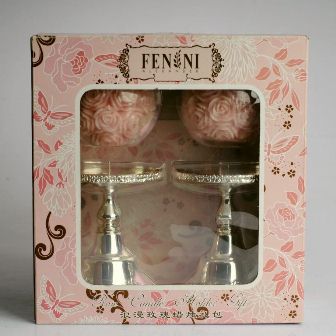 Morgan Avery 7070 2 Silver Candle Holders and Rose Round Candles Giftset  Rose F