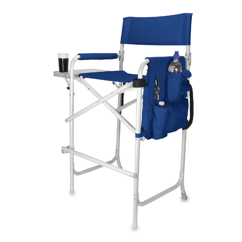Picnic Time 79100138 Folding Director Chair with Wide Seat and Side Table Celebrity Navy
