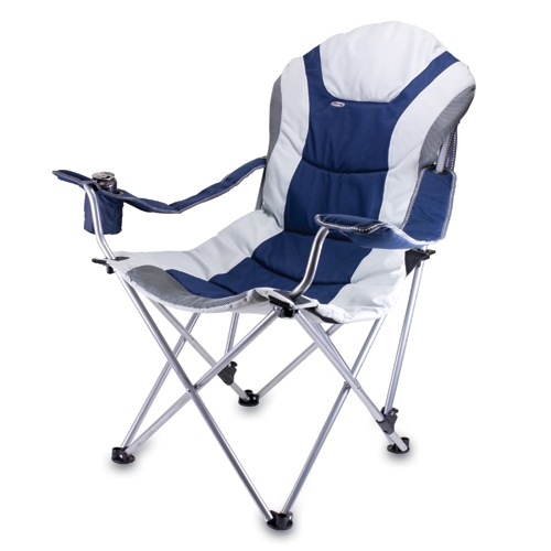 Picnic Time 80386138 Reclining Green Camp Chair with Footrest Navy and Silver Gray