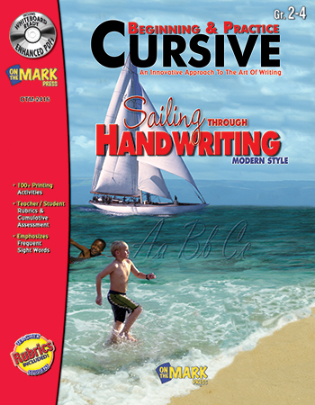 On The Mark Press OTM2416 Beginning & Practice Cursive Gr 2-4 Modern Style Book On Cd