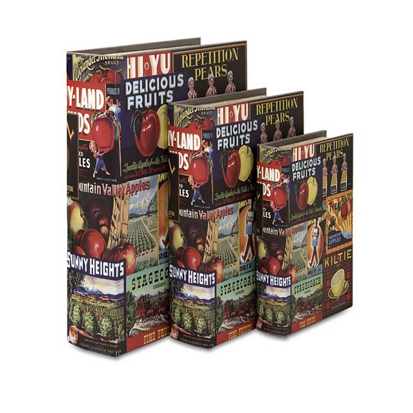 Imax Corporation 131403 Vintage Label Collage Book Boxes Set of 3