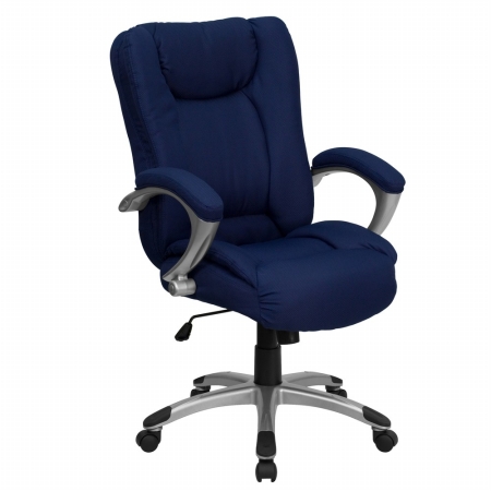 Flash Furniture GLDMH6206HFNVYGG High Back Navy Fabric OverstuffedPillowBack Executive Office Chair with Padded Loop Arms