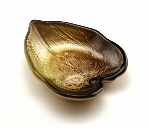 Arda Glassware 67380330 Palm Leaf Handmade 344;5x4 In. Leaf Dish Set of 4 Metallic Golden Green Brown by Arda Glassware