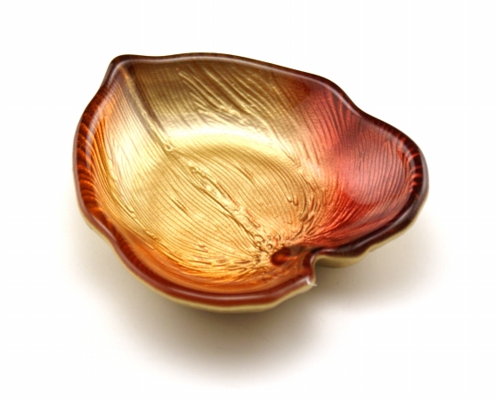 Arda Glassware 67380130 Palm Leaf Handmade 344;5x4 In. Leaf Dish Set of 4 Metallic Golden Orange Red by Arda Glassware