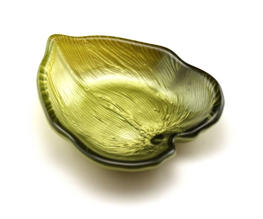 Arda Glassware 67380230 Palm Leaf Handmade 344;5x4 In. Leaf Dish Set of 4 Metallic L. Green D. Green by Arda Glassware