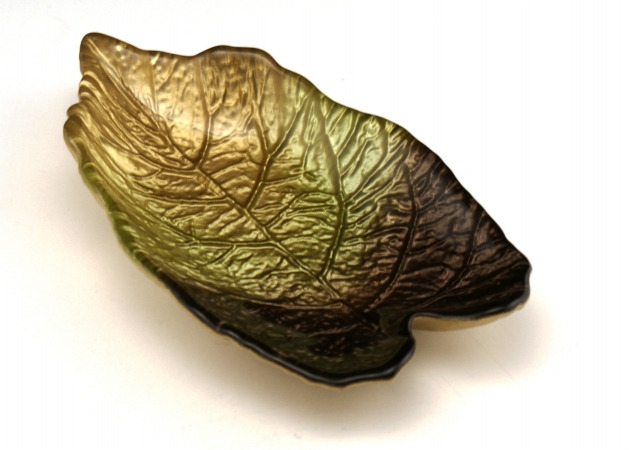 Arda Glassware 67460330 Mulberry Leaf Handmade 4x7 In. Leaf Dish Set of 4 Metallic Golden Green Brown by Arda Glassware