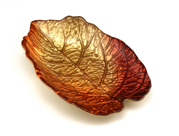 Arda Glassware 67460130 Mulberry Leaf Handmade 4x7 In. Leaf Dish Set of 4 Metallic Golden Orange Red by Arda Glassware