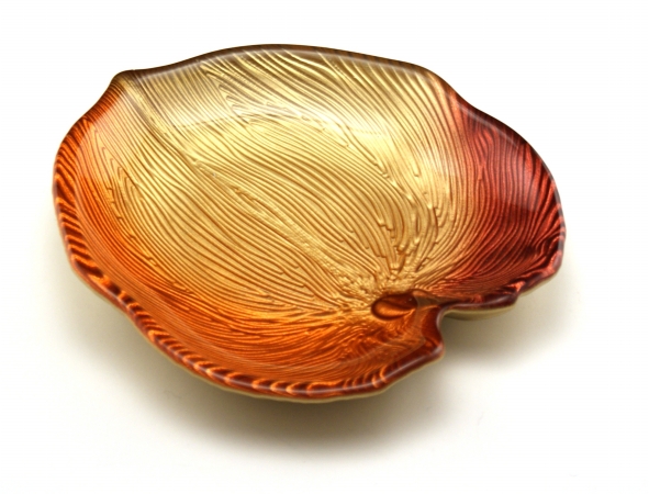 Arda Glassware 67440130 Palm Leaf Handmade 544;5x544;5 In. Leaf Dish Set of 4 Metallic Golden Orange Red by Arda Glassware