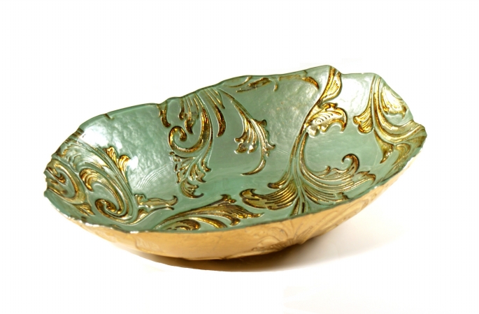 Arda Glassware 66900200 Vanessa Handmade 1244;5x844;5 In. Oval Bowl Antique Turquoise Brown by Arda Glassware