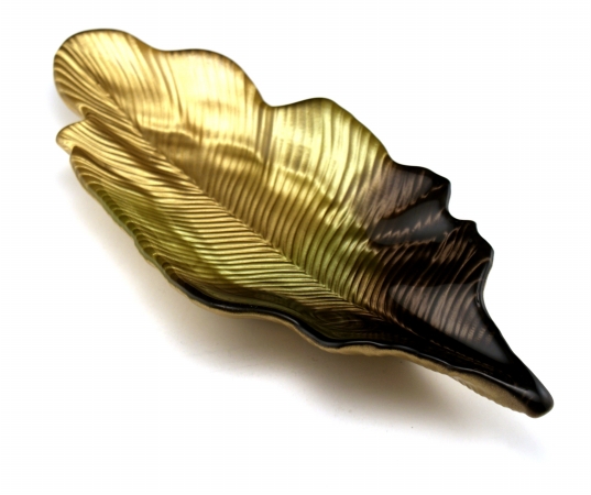 Arda Glassware 67660310 Willow Leaf Handmade 444;5x11 In. Leaf Tray Set of 2 Metallic Golden Green Brown by Arda Glassware