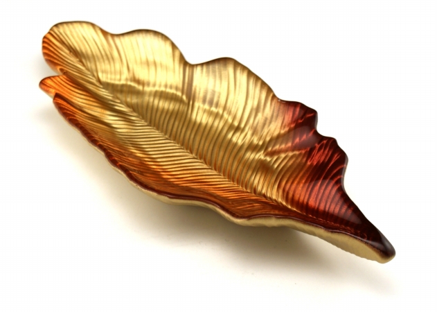 Arda Glassware 67660110 Willow Leaf Handmade 444;5x11 In. Leaf Tray Set of 2 Metallic Golden Orange Red by Arda Glassware