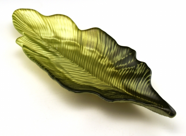 Arda Glassware 67660210 Willow Leaf Handmade 444;5x11 In. Leaf Tray Set of 2 Metallic L. Green D. Green by Arda Glassware