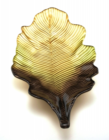 Arda Glassware 67630300 Willow Leaf Handmade 744;5x15 In. Leaf Tray Metallic Golden Green Brown by Arda Glassware