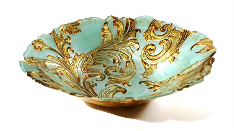 Arda Glassware 66890200 Vanessa Handmade 1544;5 In. Shallow Bowl Antique Turquoise Brown by Arda Glassware